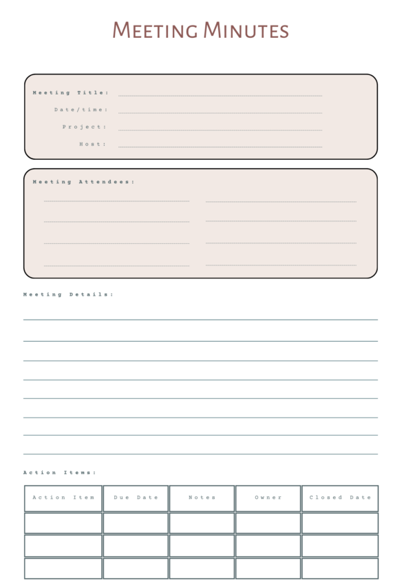 Efficient Meeting Minutes Template: Boost Accountability & Productivity | Perfect for Project Management, Business & Team Meetings | Editable & Printable PDF - Image 8