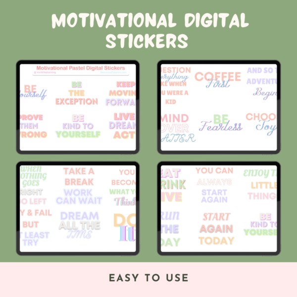 Pastel Motivational Digital Stickers | l Individual PNG Stickers Bundle | Goodnotes Planner Digital Stickers | Pastel Digital Stickers - Image 2