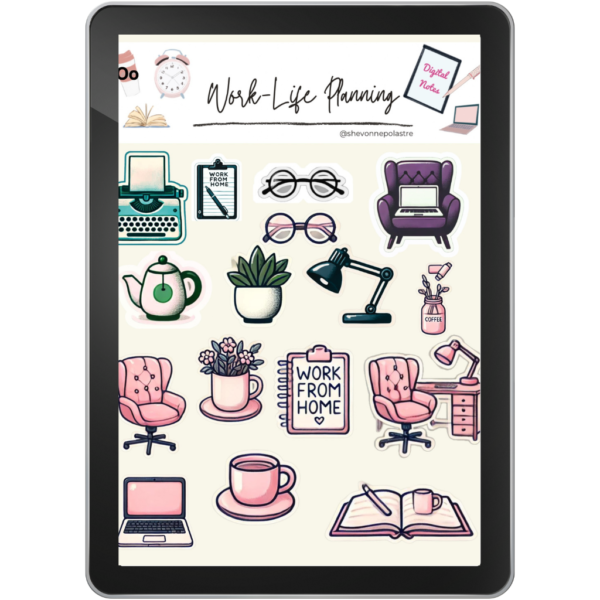 WFH Planner Stickers: Beautify Your Remote Work Planner, GoodNotes & Individual PNGs - Image 3