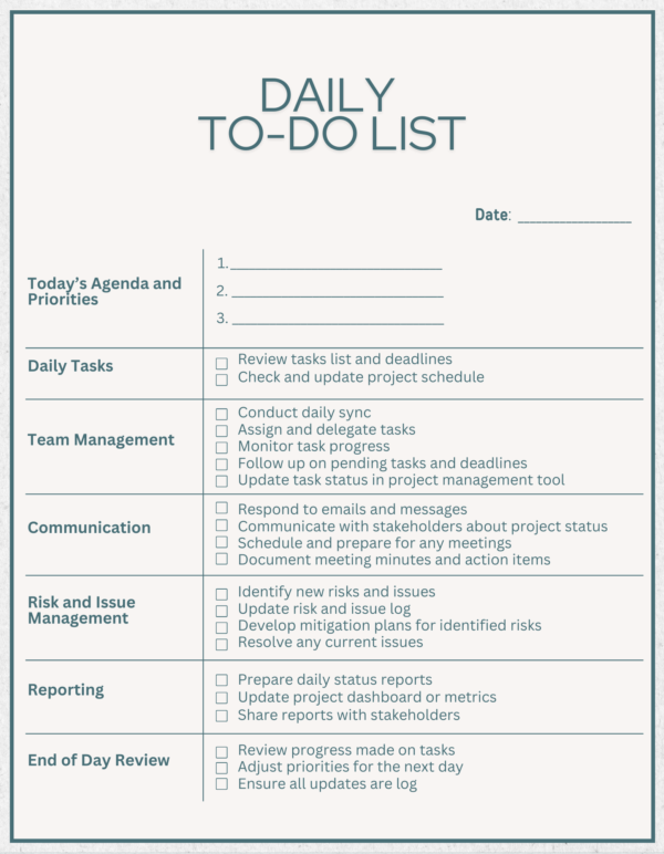 Project Management Daily To-Do List Template | | 10 Color Options | Note-Taking App and Printable - Image 7