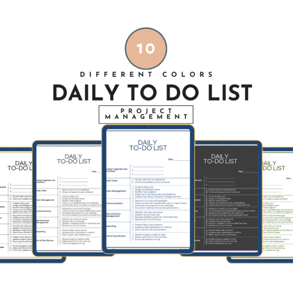 Project Management Daily To-Do List Template | | 10 Color Options | Note-Taking App and Printable