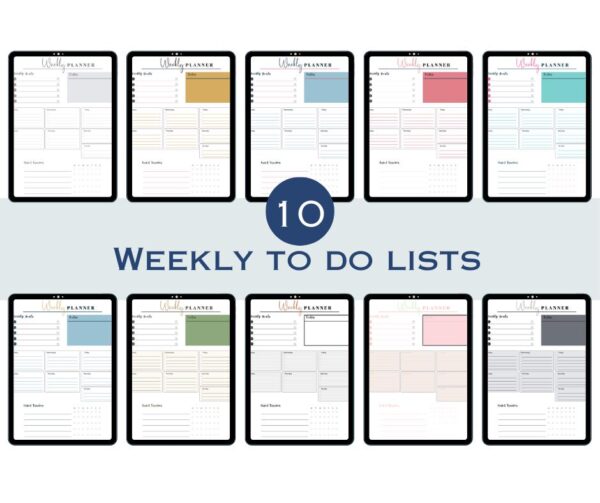 Weekly To-Do List |  10 Color Options | Minimalist Planner PDF | GoodNotes & Notability Compatible