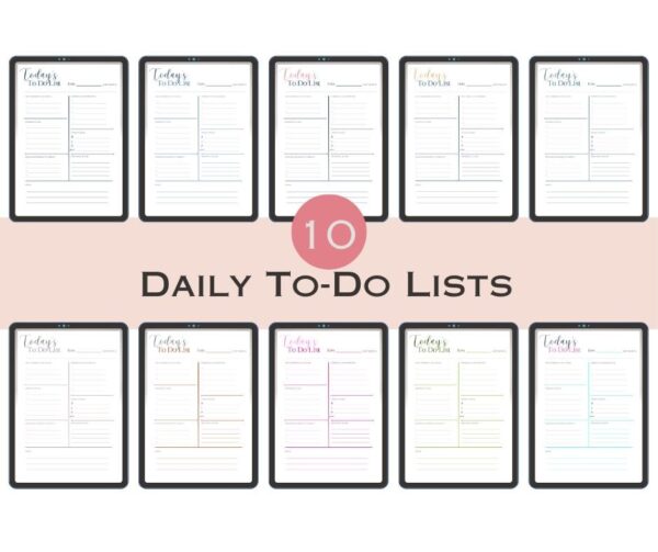 Daily To-Do List Printable | 10 Color Options | Digital Planner Compatible with Goodnotes & Notability | Undated PDF for Productivity